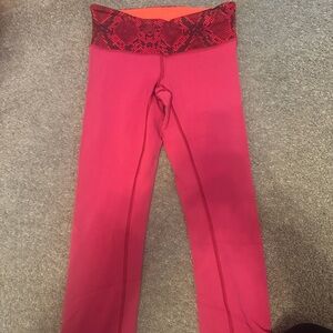 Lululemon Pink Leggings with Red Patterned Waistband